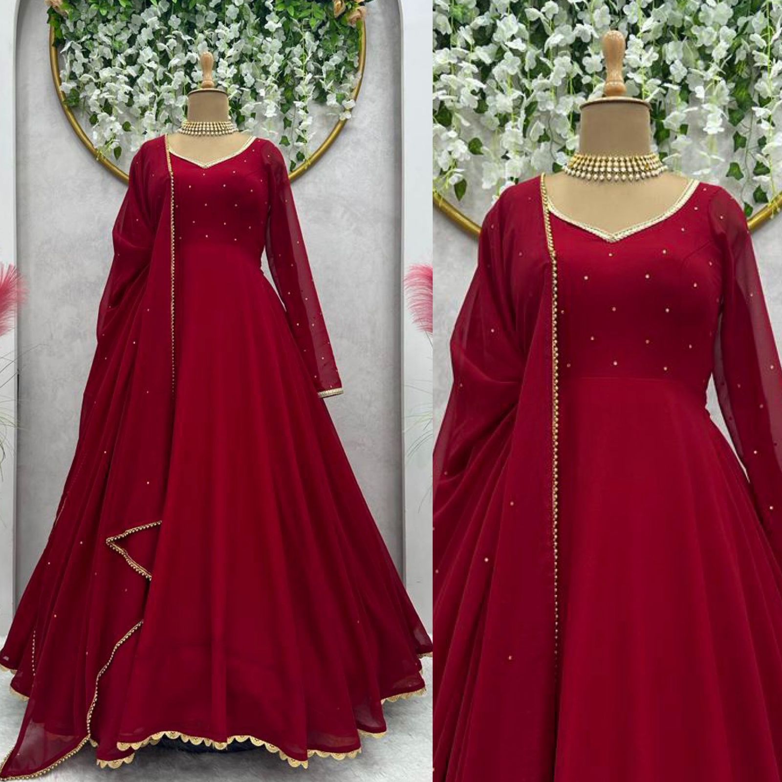 3 Color Plain Long Gown With Dupatta, Full Sleeves at Rs 1149 in Surat